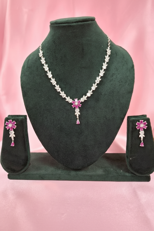 Pink AD Short Necklace Set