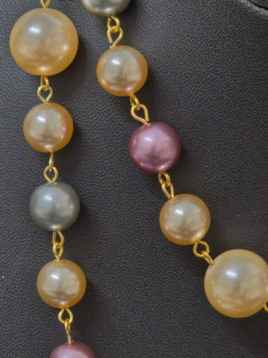 Multicoloured Pearl Beaded Long Necklace