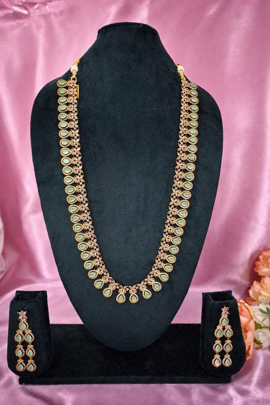 Shahzadi Light Green Victorian Long Necklace Set
