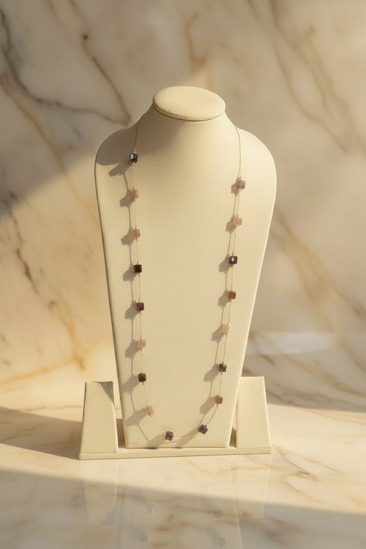 Purple Minimalistic Semi Precious Stone Long Necklace