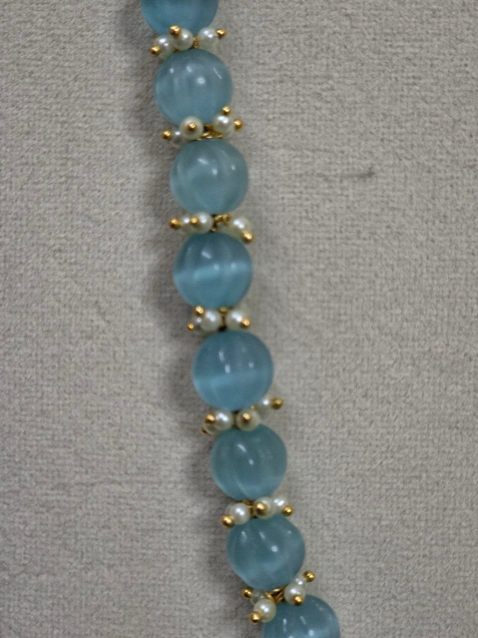 Light Blue Pumkin Bead Long Necklace