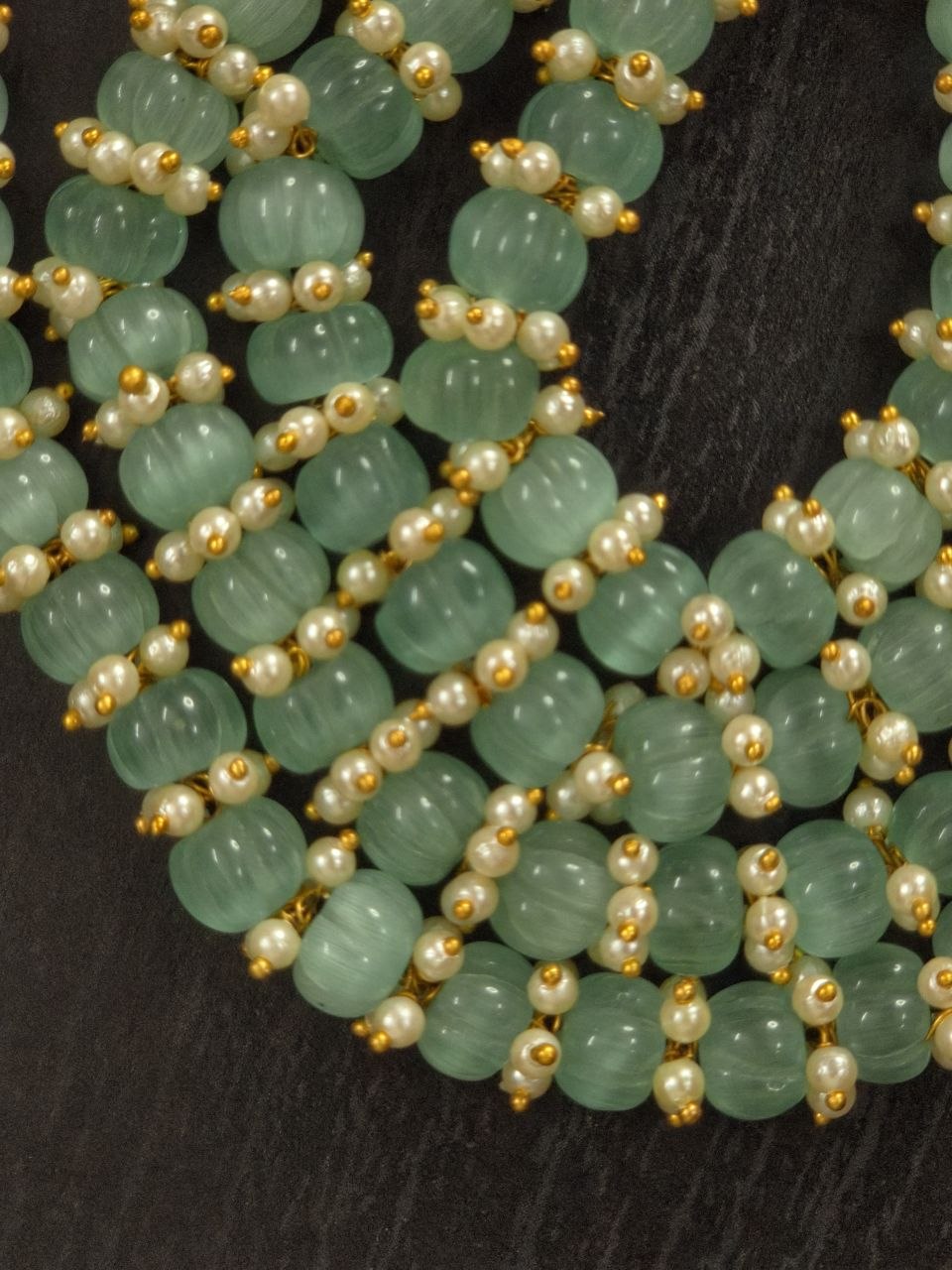 Green Pumpkin Beaded Long Necklace
