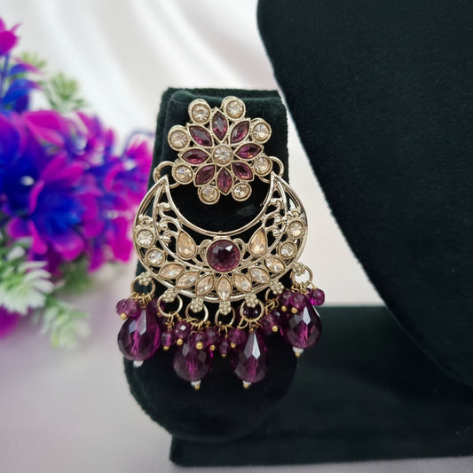 Wine colour Necklace Set With Maangtika