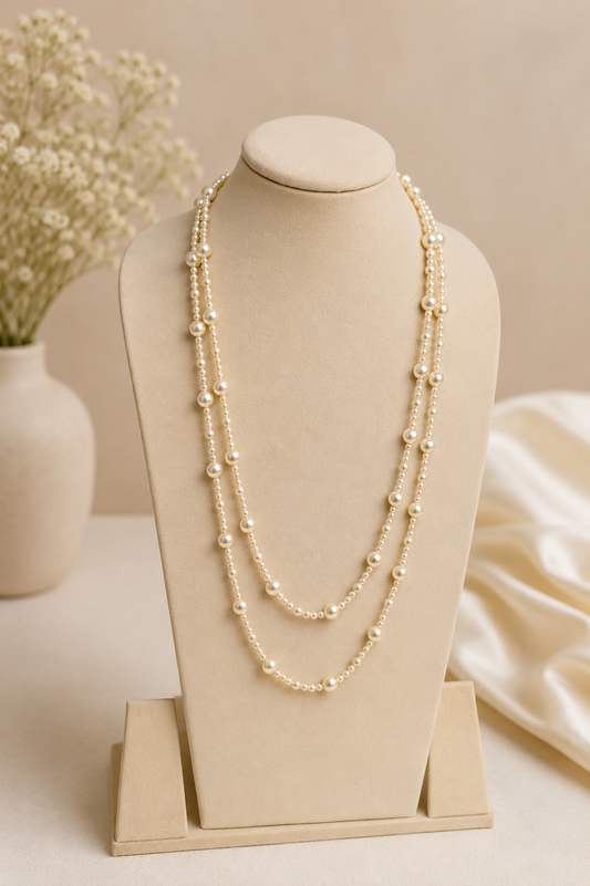 White Pearl Beaded Long Necklace