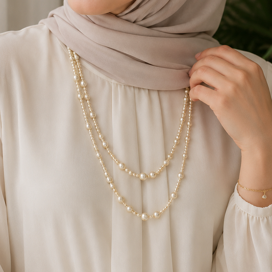 White Pearl Beaded Long Necklace