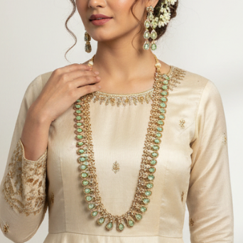 Shahzadi Light Green Victorian Long Necklace Set