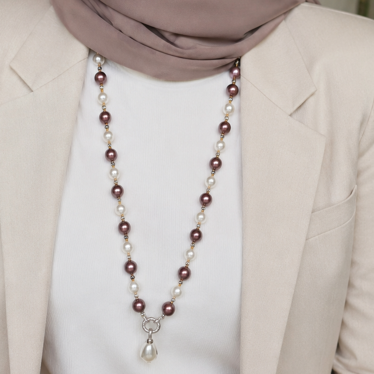 White And Chocholate Beaded Long Necklace