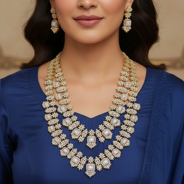 Two Layered Pink Monalisa Necklace Set