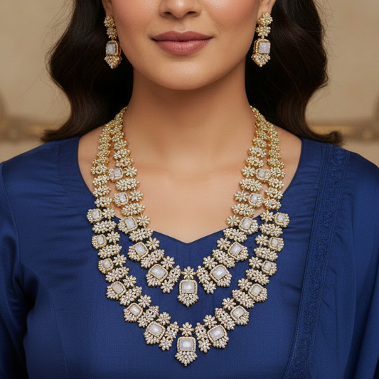 Two Layered Pink Monalisa Necklace Set