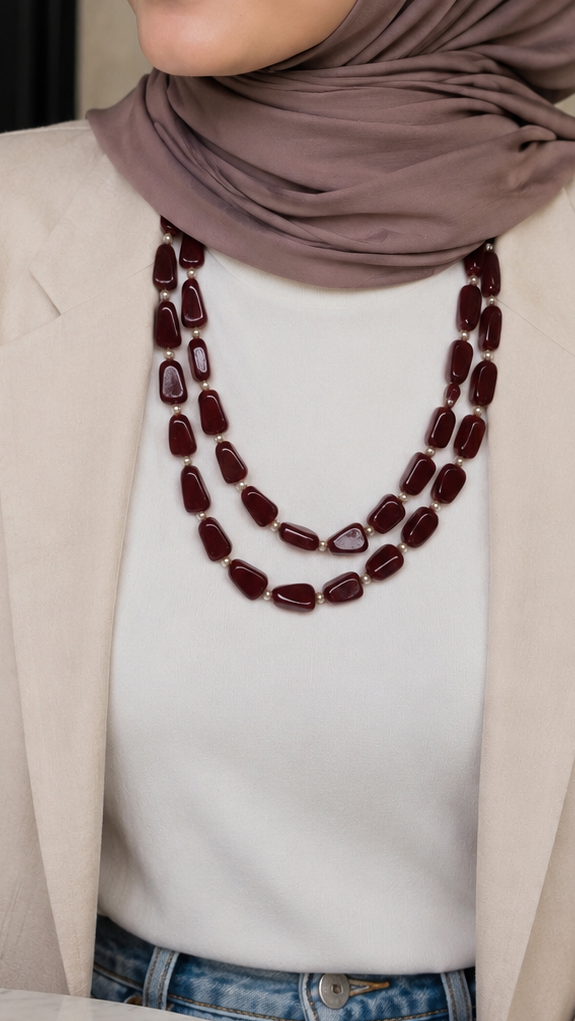 Ana Maroon Beaded Long Mala