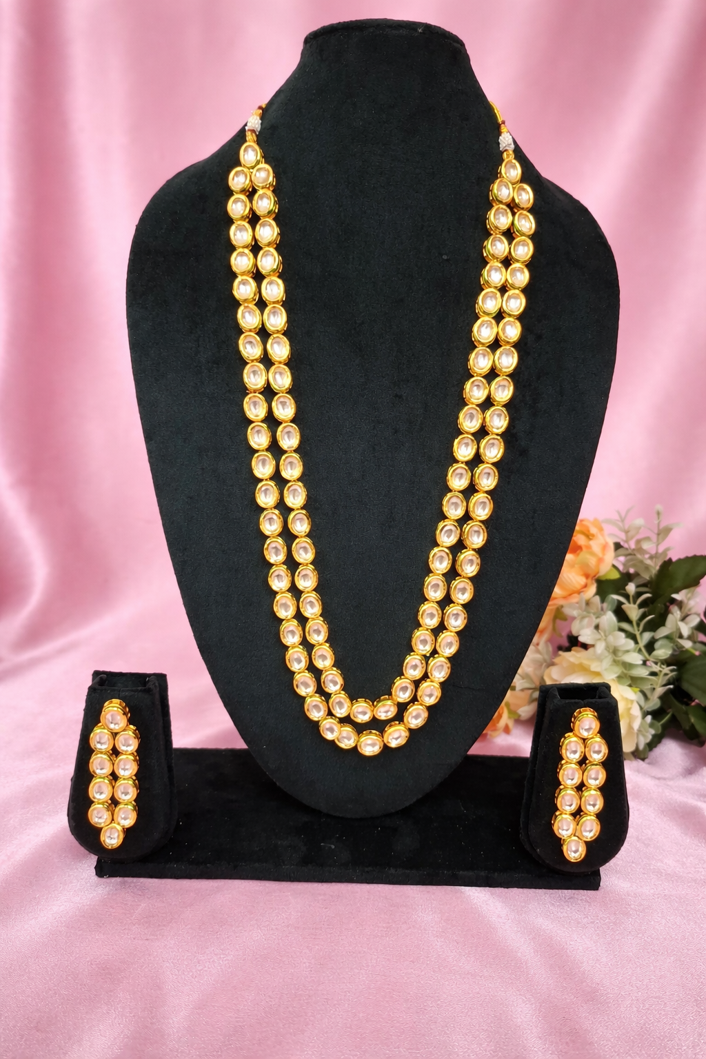 Elegant Two Layered White Kundan Long Necklace Set