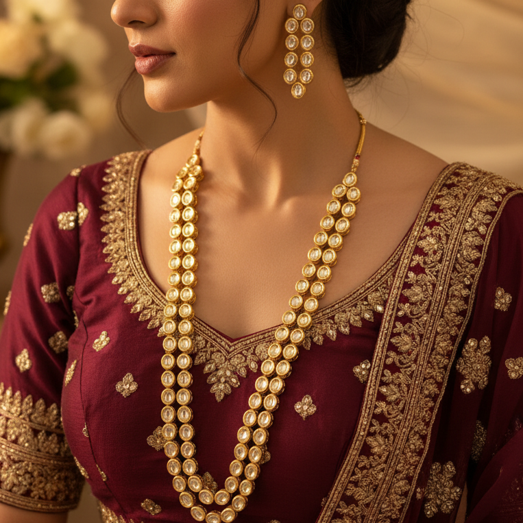 Kundan Necklace & Earrings Worn