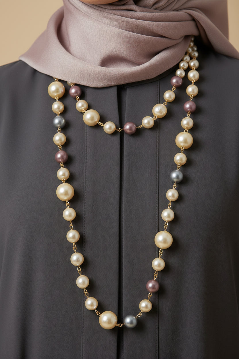 Multicoloured Pearl Beaded Long Necklace