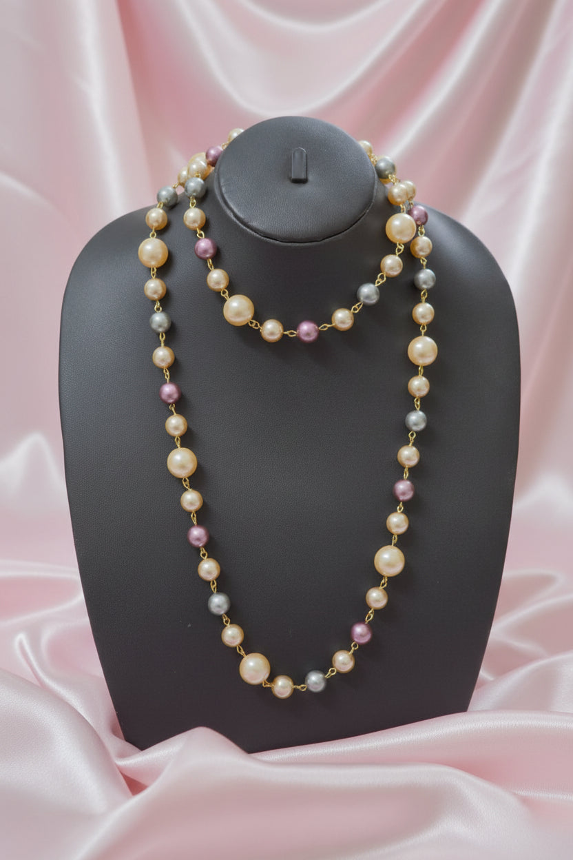 Multicoloured Pearl Beaded Long Necklace