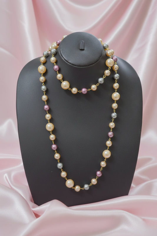 Multicoloured Pearl Beaded Long Necklace