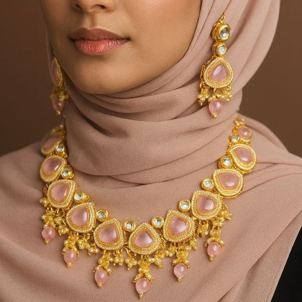 Zoey Pink CZ Victorian Necklace Set