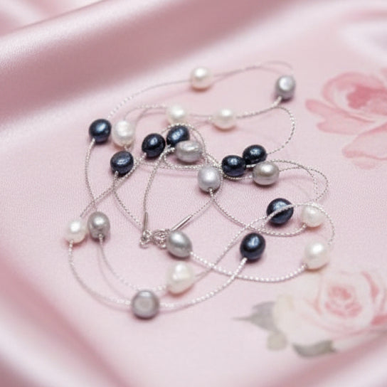 Black And White Minimalist Pearl Necklace