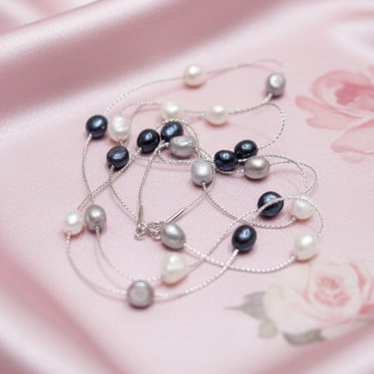 Black And White Minimalist Pearl Necklace