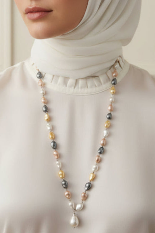 Multicolour Mother Pearl Long Necklace