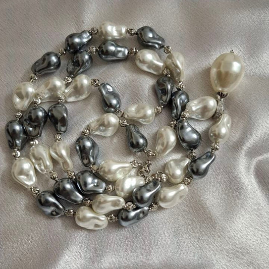 White And Gray Mother Pearl Long Necklace