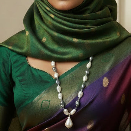 White And Gray Mother Pearl Long Necklace
