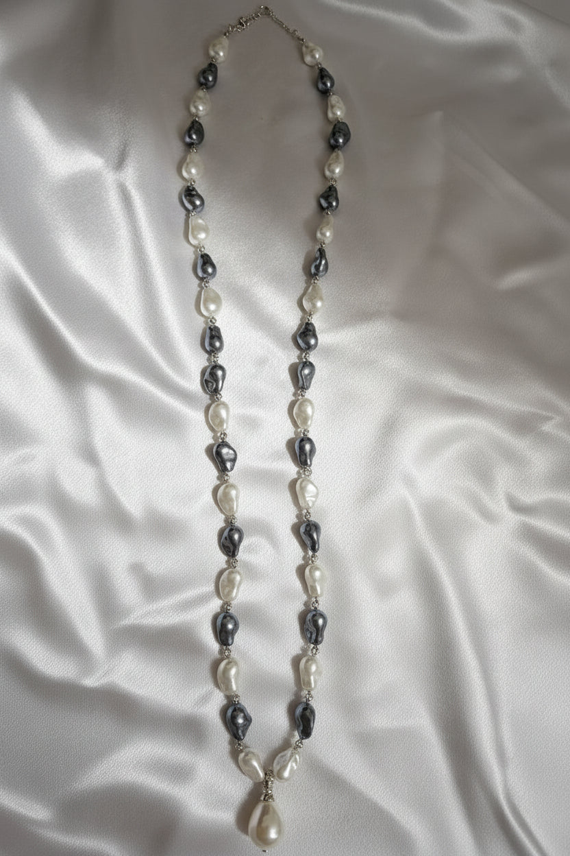 White And Gray Mother Pearl Long Necklace