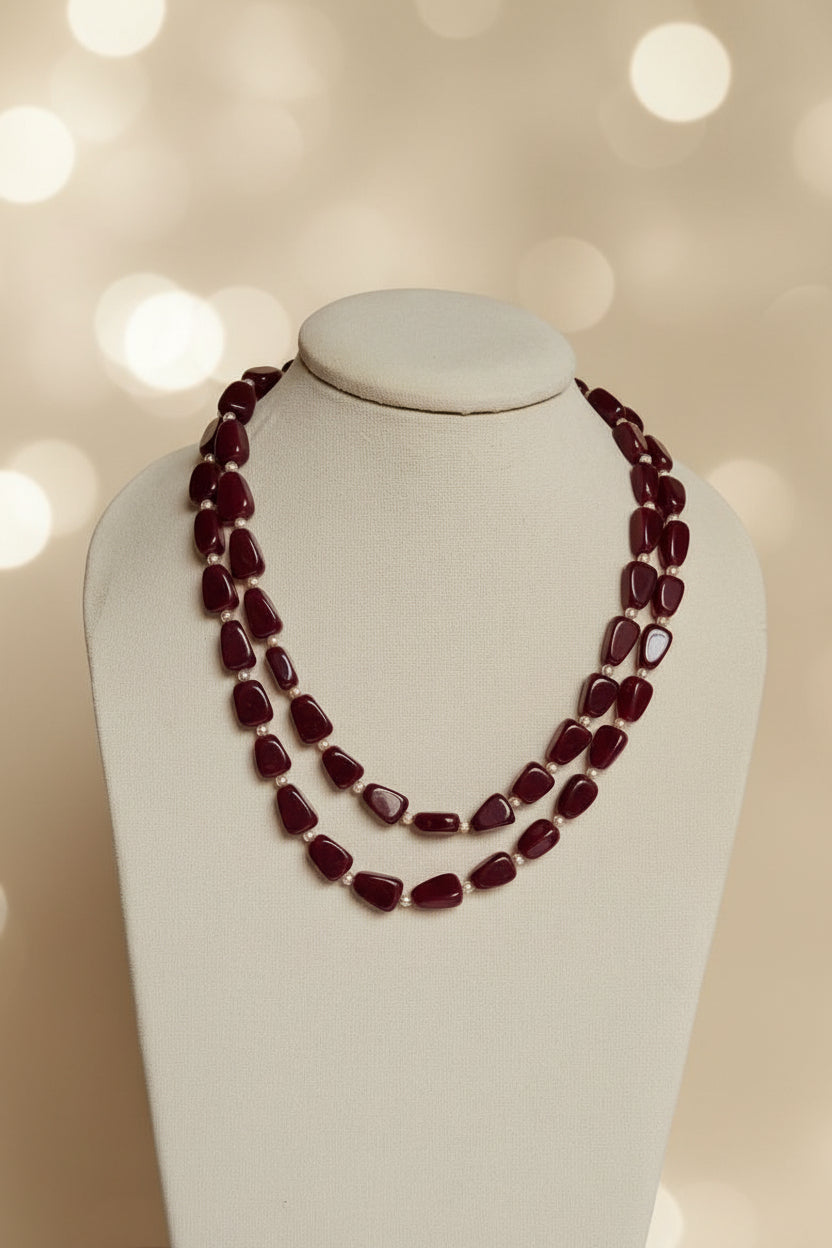 Ana Maroon Beaded Long Mala