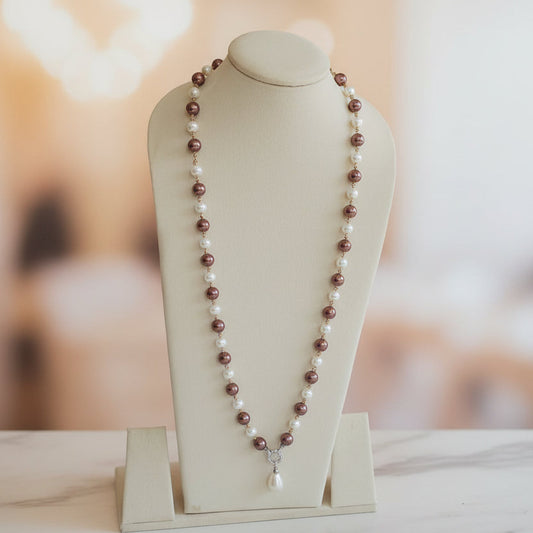 White And Chocholate Beaded Long Necklace