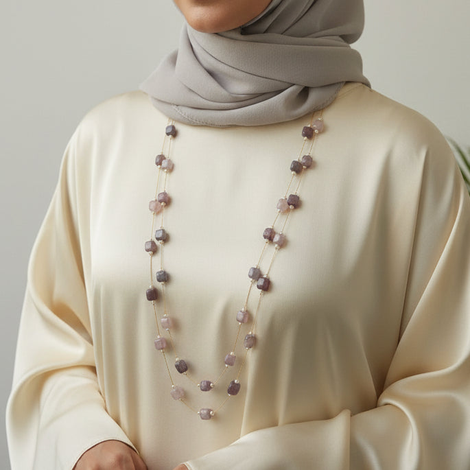 Purple Minimalistic Semi Precious Stone Long Necklace