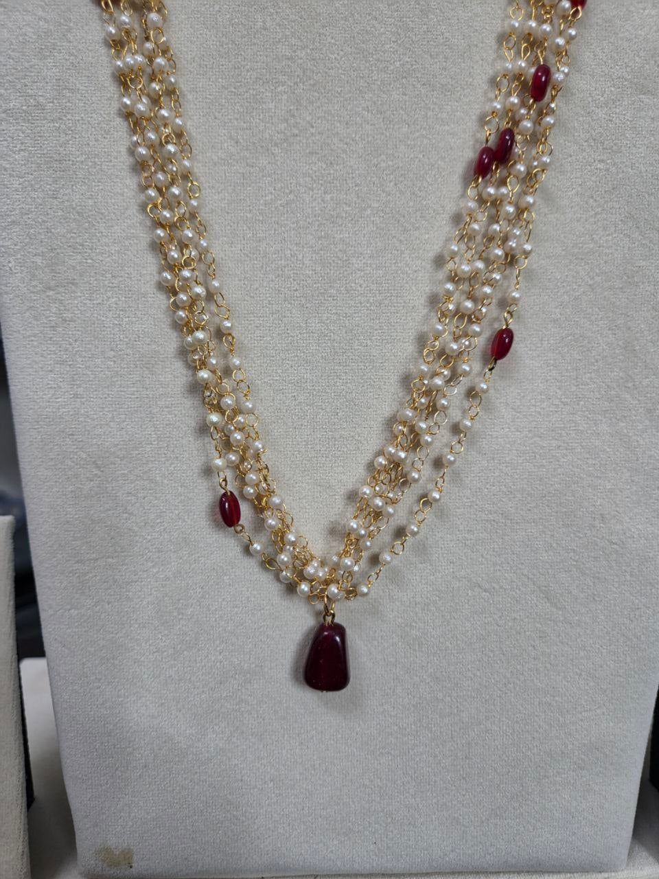 Red Pearl Rain Long Necklace