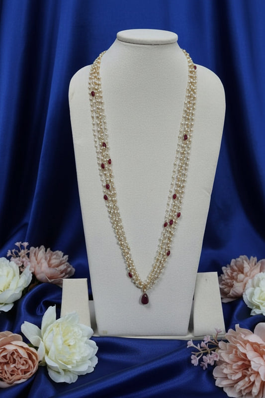 Red Pearl Rain Long Necklace