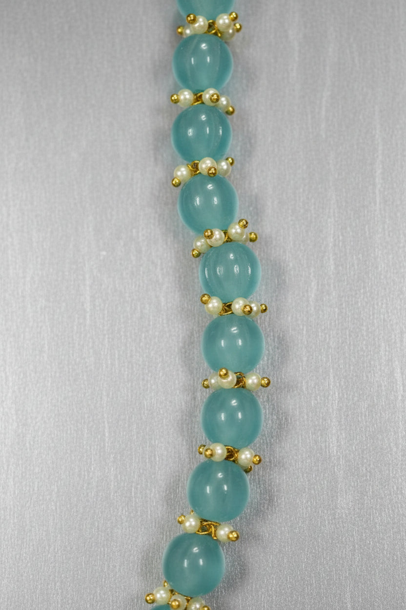 Light Blue Pumkin Bead Long Necklace