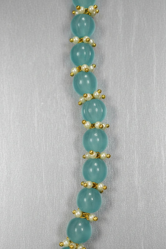 Light Blue Pumkin Bead Long Necklace