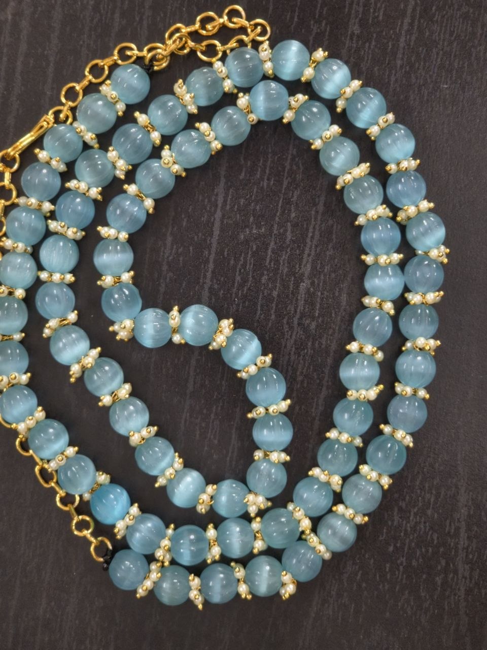 Light Blue Pumkin Bead Long Necklace