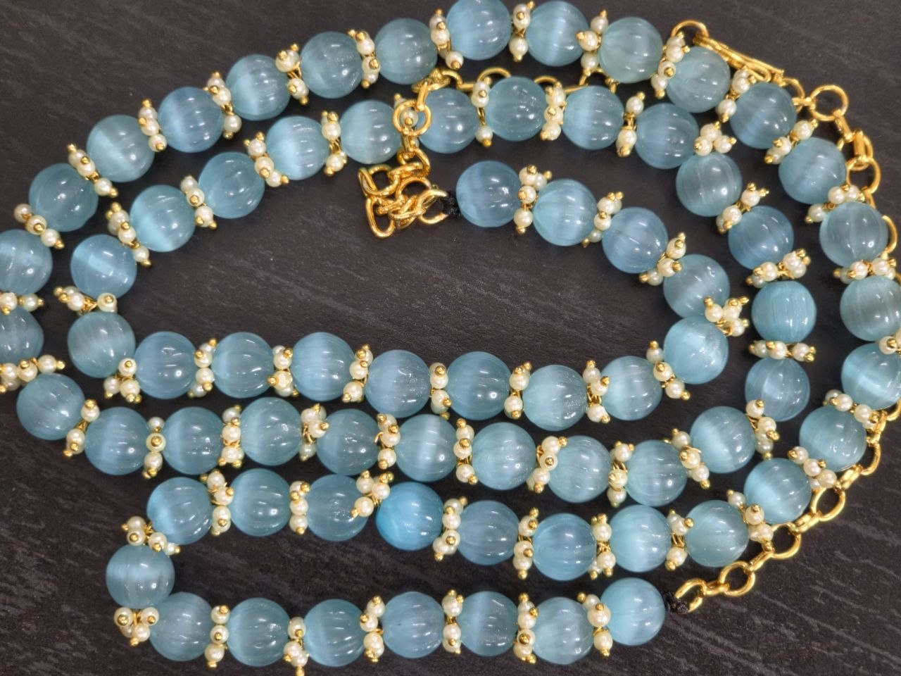 Blue Pumpkin Beaded Long Necklace