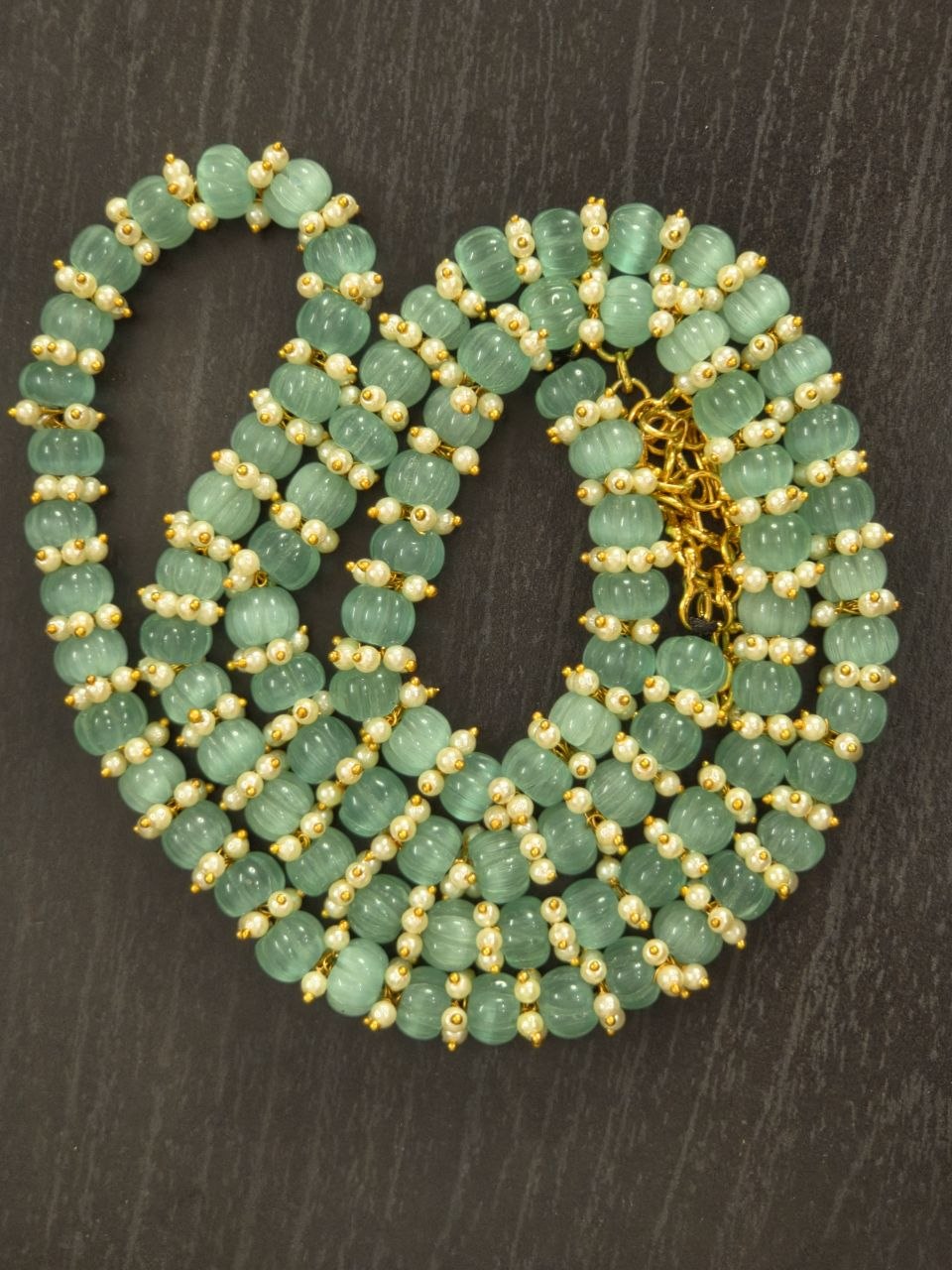 Green Pumpkin Beaded Long Necklace