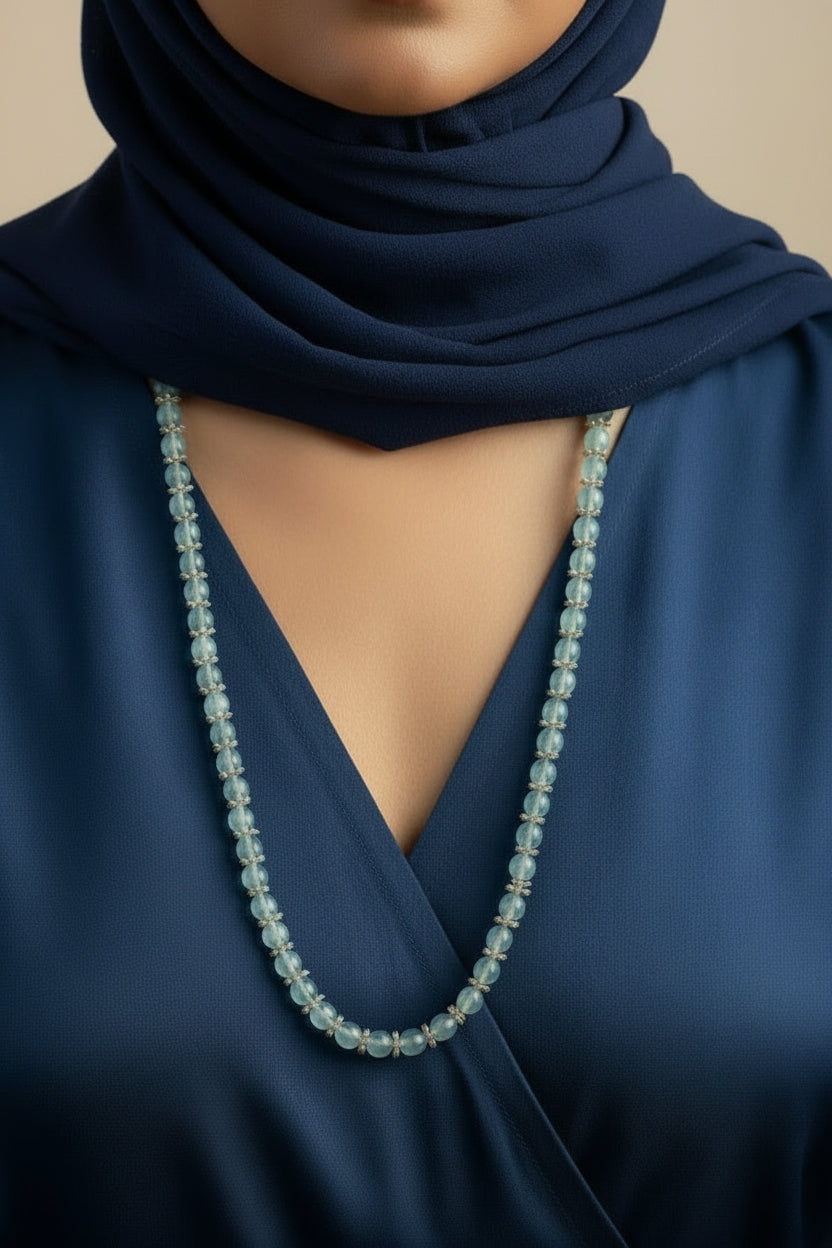 Blue Pumpkin Beaded Long Necklace
