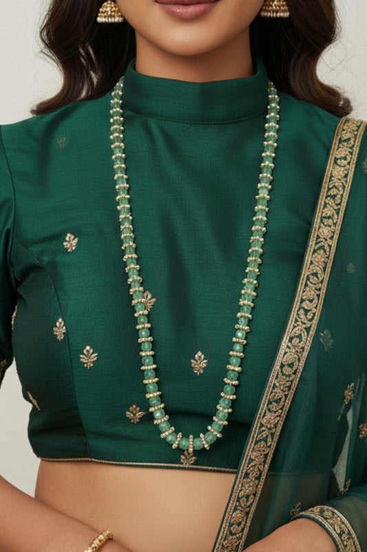 Green Pumpkin Beaded Long Necklace