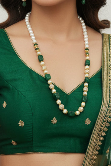 Green Pearly Long Necklace