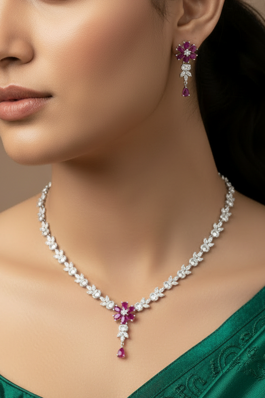 Pink AD Short Necklace Set